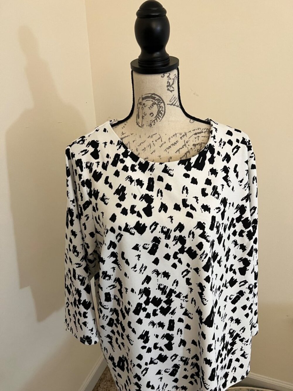 NEW Melloday Knit Blouse White Black Blouse Long Sleeve Shirt Top Stretchy 2X - Picture 3 of 10